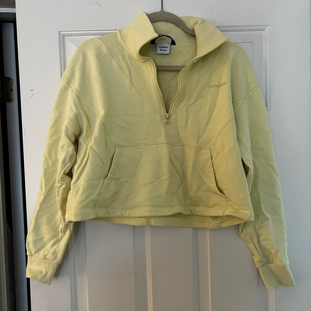 OUTDOOR VOICES - NEON YELLOW CROPPED QUARTER ZIP - SIZE LARGE